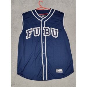 Vintage Fubu Jersey Tank Top Mens 2XL XXL Blue #5 Baseball Sports Collection Y2K